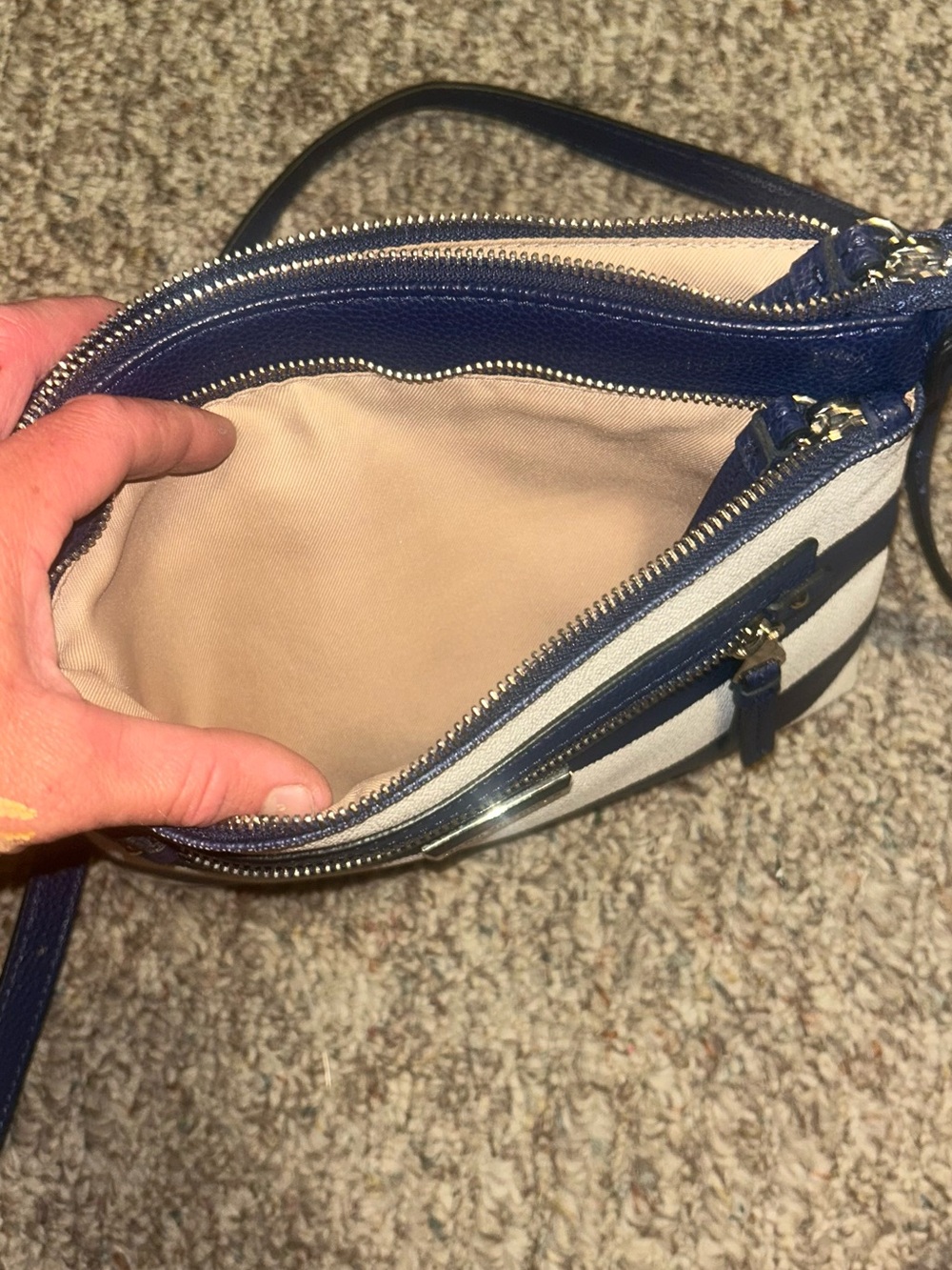 Dana Buchman Navy and White Striped Crossbody Bag - Picture 4 of 7